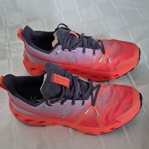 On Running Men's Cloudsurfer Waterproof Sneaker  - Coral and Charcoal